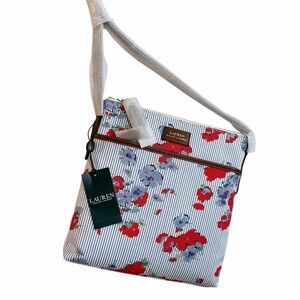 Lauren Ralph Lauren Chadwick Blue Pinstripe Floral Print Crossbody Bag Purse NWT